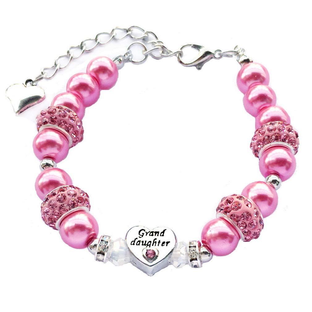 DOLON Gift for Granddaughter Bracelet Jewelry with Rhinestone Balls Faux Pearl