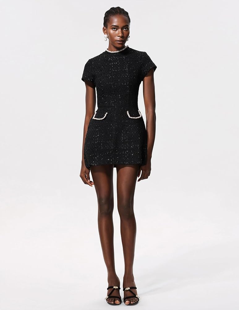 未使用タグ付‼️ Summer Tweed Dress black Mサイズ Short A-line Tweed Dress | SLY010