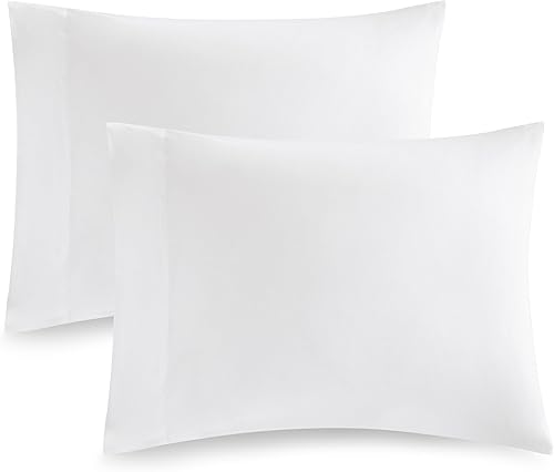 Bedsure Juego de 2 fundas de almohada de algodón tamaño King, fundas de almohada blancas de 200 hilos, 100% algodón lavado, suaves y transpirables,