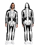 Halloween Skeleton Costume for Men - Comfy Adult Skeleton Jumpsuit with Hood