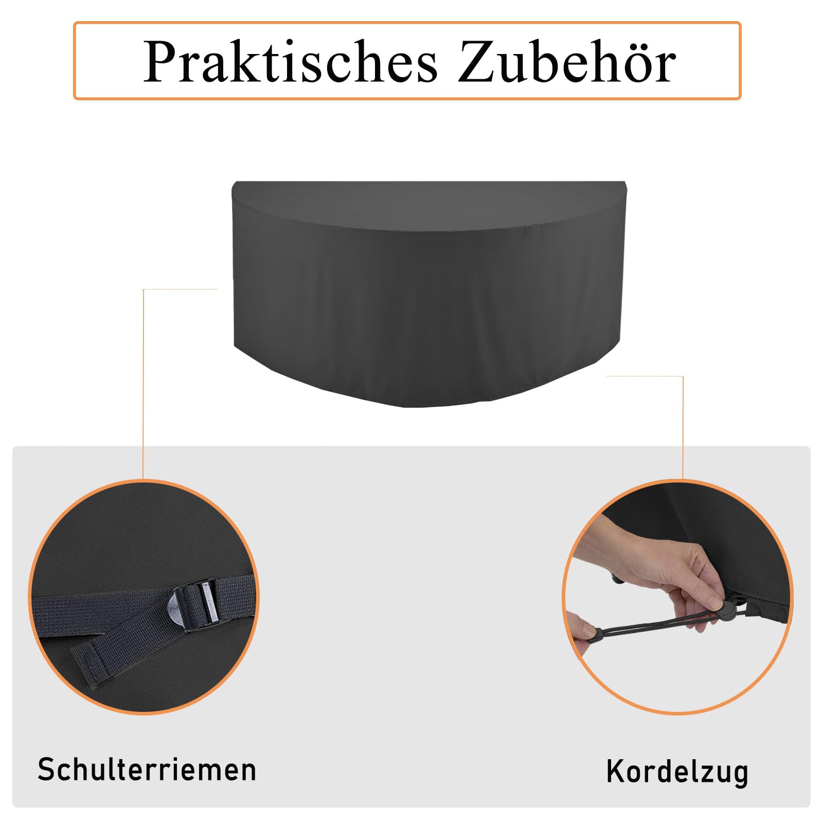 Sun Island Cover Semicircular Waterproof Protective Cover Sun Island Half Round Tarpaulin Reclining Island Half Round with Buckle Strap 420D Oxford Fabric Black (170 x 72 x 80 cm) - Image 4