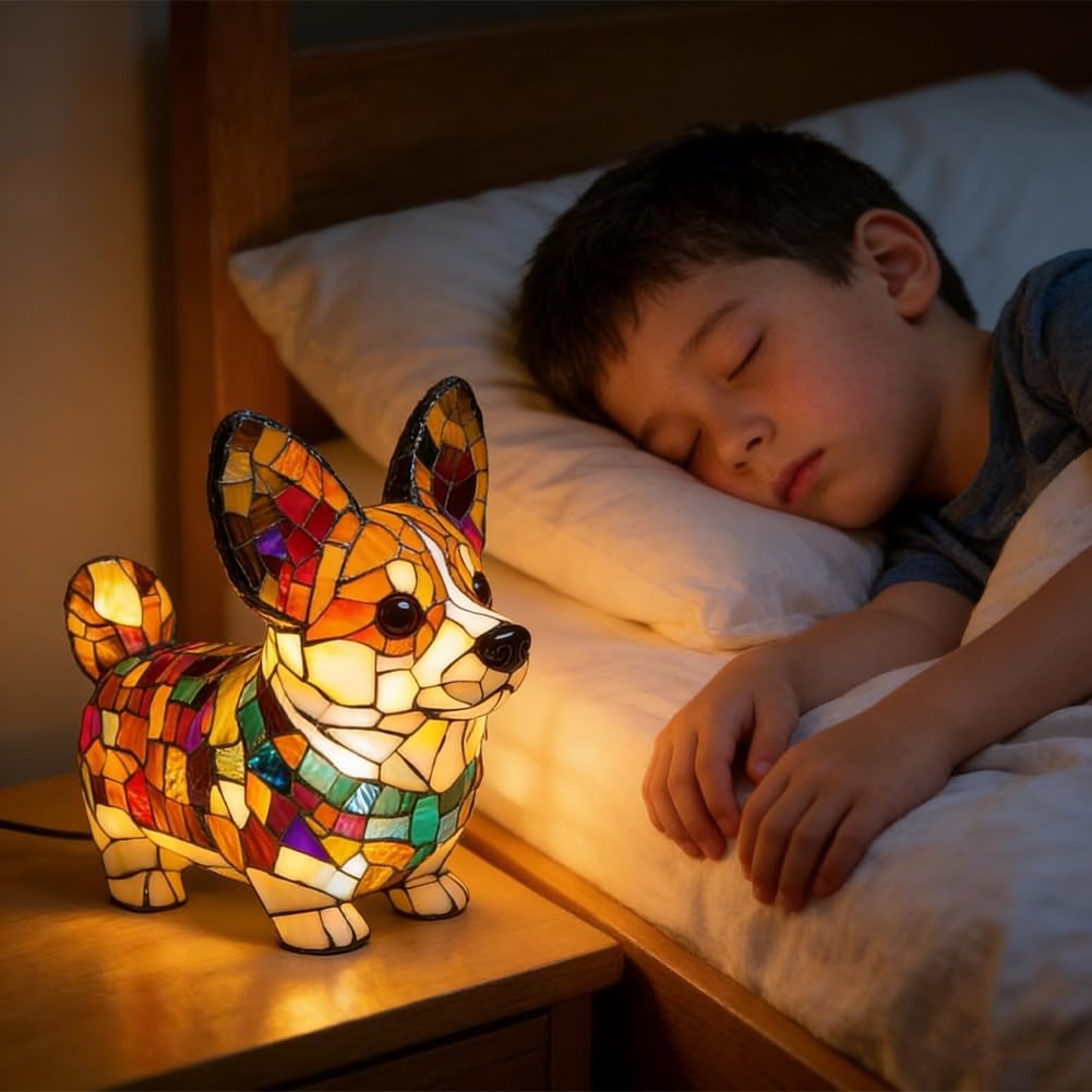 Rainbow Pup Light, Stained Glass Dog Lamp, Home Decor Stain Glass Puppy Lamp, Rainbow Puppy Ambient LED Glow, Non-Dazzling Night Light for Bedroom Desk, Ideal Gifts for Dog Lovers(E#)