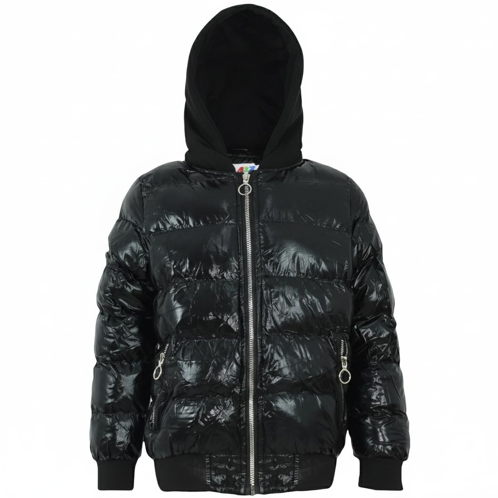 A2Z 4 Kids Dzieci Dziewczyny Chłopcy Moda Błyszczący Watowany Kurtka - Jacket JK28 Black 11-12