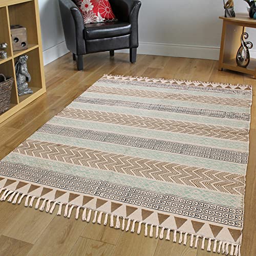 Bohemian 100% Cotton Geometric Rug Fully Reversible Machine Washable Multi Color Rug With Tassels Farmhouse Cotton Woven Washable Throw Rug For Entryway Bedroom 150X210 Cm (5X7 Feet) #TOP1