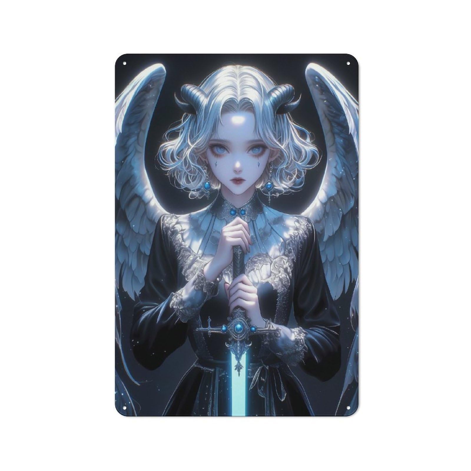 Junmoney Style-18-1 Tin Sign 30X20cm With Gothic Angel With Sword For Home Bar Wall, Vintage Decor, Wall Decoration For A Recently Updated Home Bar
