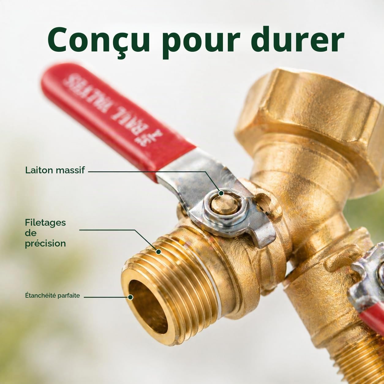 Répartiteur d'eau 2 Voies, Adaptateur Robinet Tuyau Arrosage en Laiton, Valve en Y 3/4" pour Robinet Exterieur Jardin, connecteur à Haut Débit, Grandes Poignées, pour Arrosage Jardin
