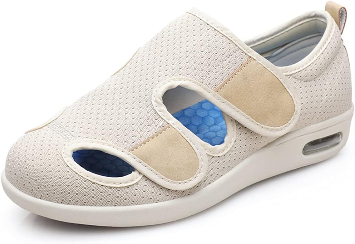 VEACAM Ladies Diabetic Shoes, Wide Width Elderly Orthopedic Slippers Adjustable Breathable Swollen Feet Walking Edema Sneakers