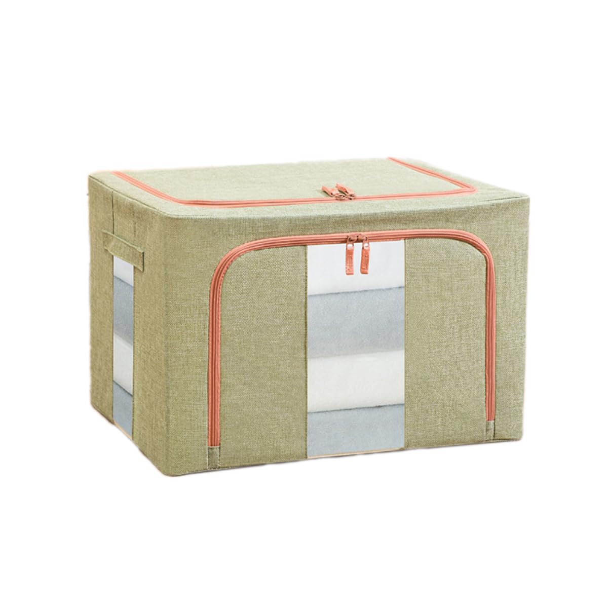 Aufbewahrungstasche,Groß Aufbewahrungsbox mit Deckel und Verstärkte Griffe,Faltbare Unterbett Kleiderschrank Umzugskartons mit Fenster für Kleidung Bettdecken Kissen,Grün,100L(60x42x40cm)