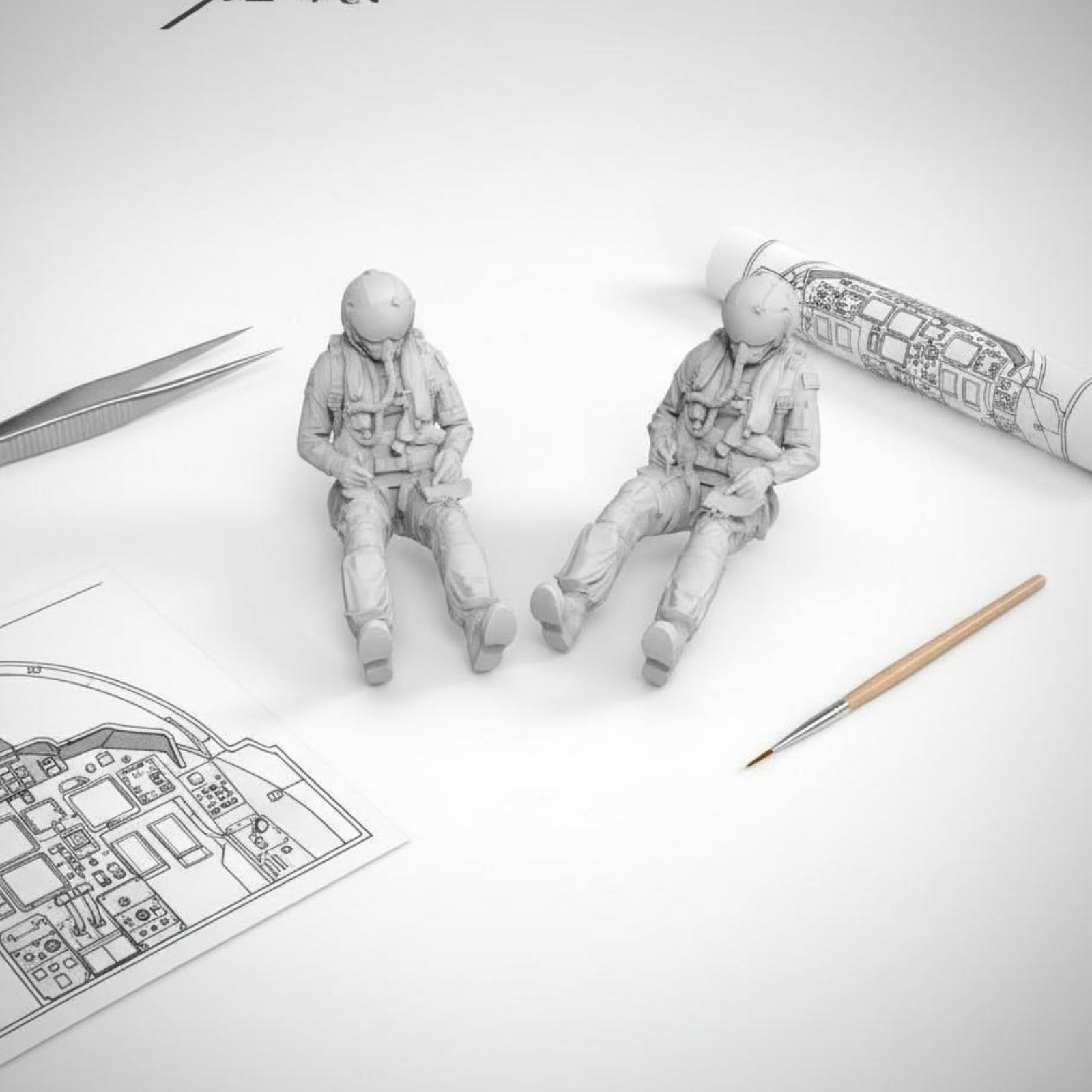 Qianly 2 Figurines Pilote F-16I Israël Échelle 1/48, Accessoire Maquettisme Résine Deux Personnages Cockpit, Figurines Pilote Chasseur Militaire, avec Casque et Visière Sombre, Posture Assise