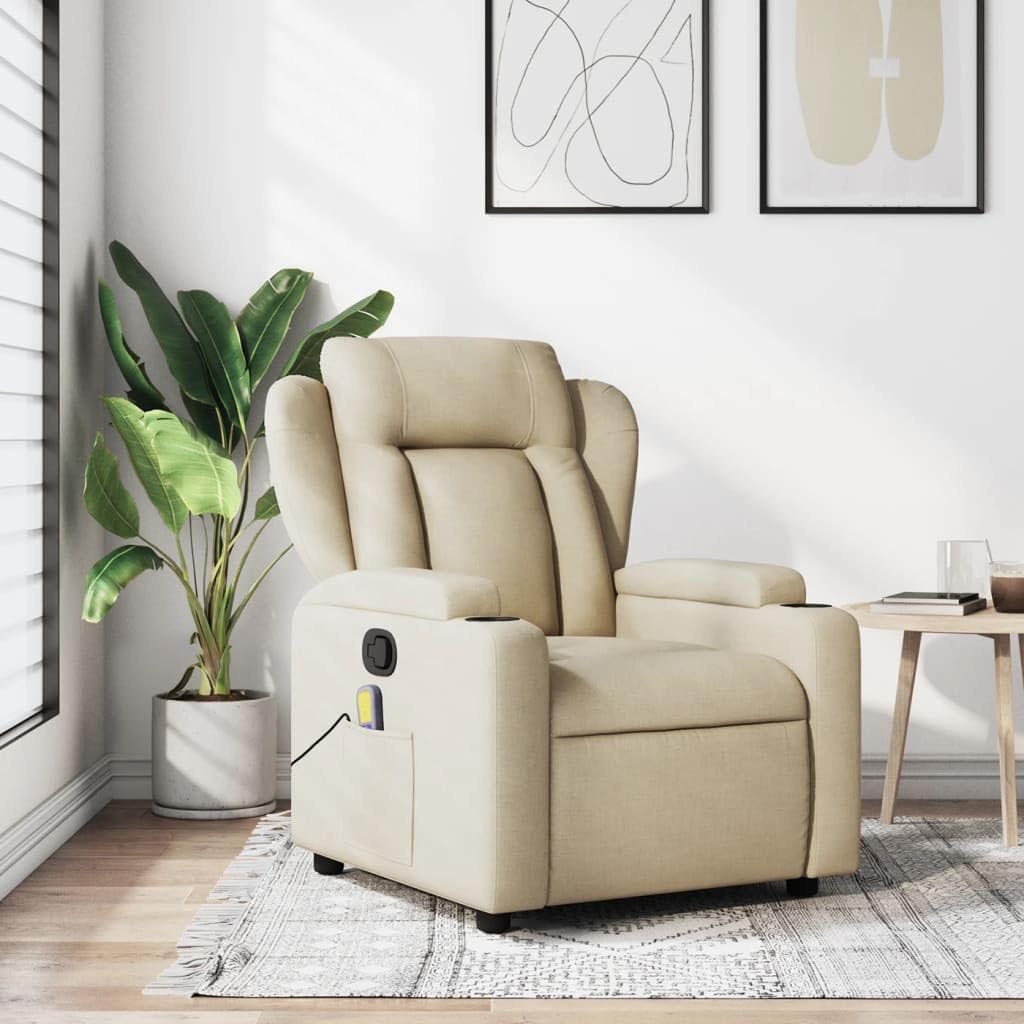 KOIECETA Sillón de masaje con respaldo ajustable, con función de vibración, sillón reclinable, sillón reclinable, sillón reclinable, sillón de TV, sillón de color crema