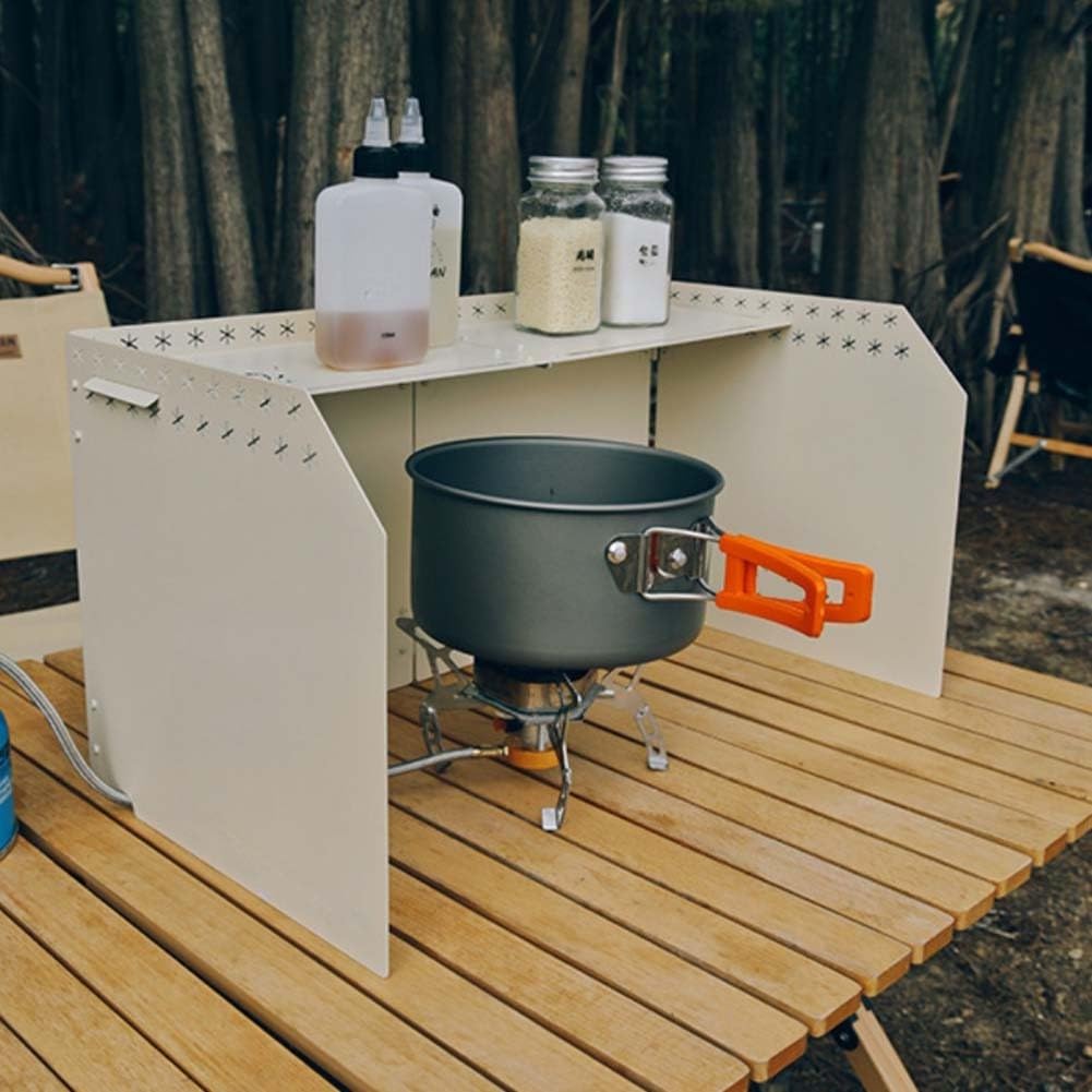 Windschutz für Campingkocher, 3-seitig, faltbar, für Gasherde im Freien, tragbarer Eisen-Windschutz mit Tragetasche, für Wandern, Picknick, Strand, Grillen (grün)
