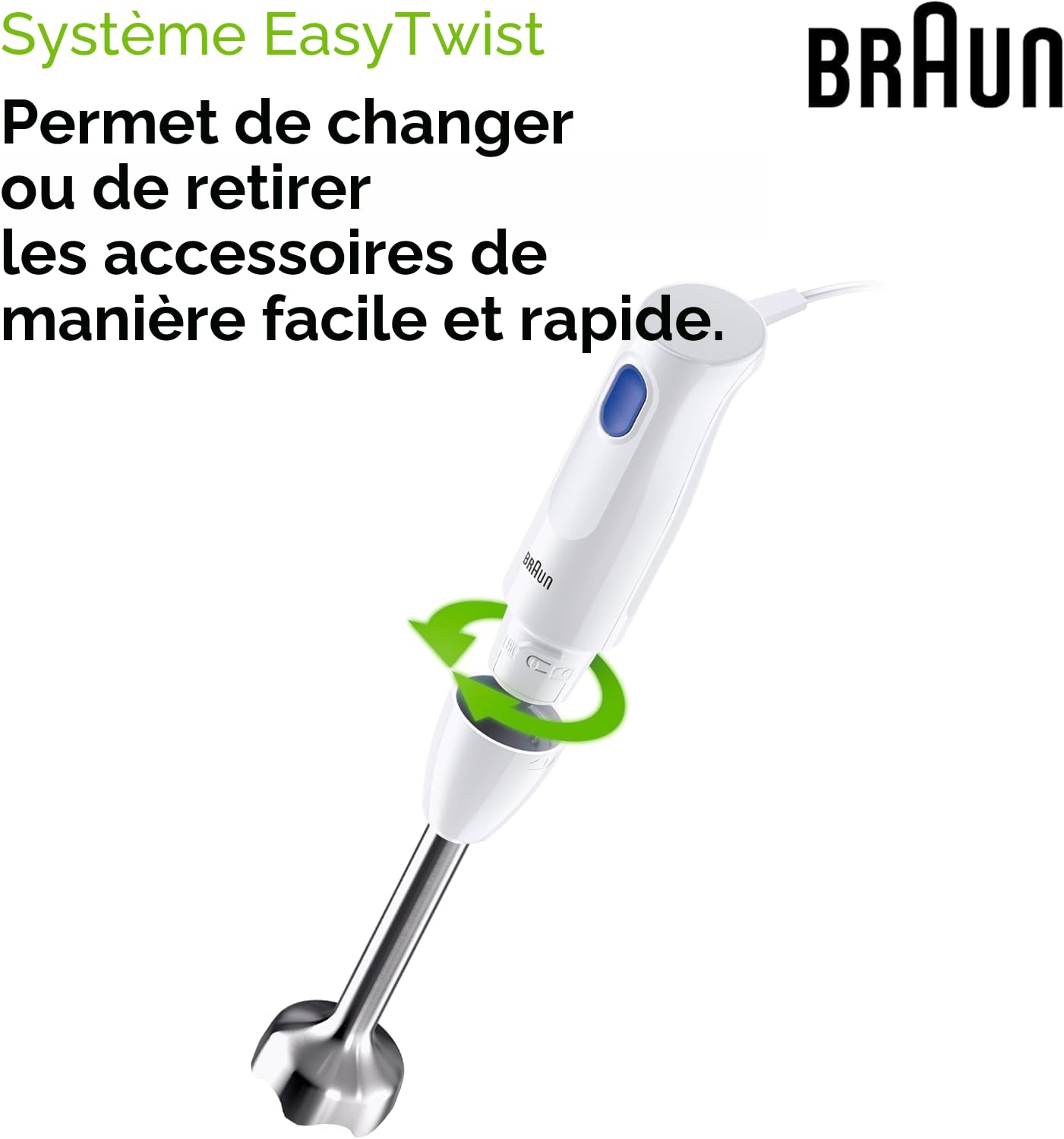Braun MultiQuick 1 - Mixeur Plongeant Léger avec mini-hachoir pour Soupes, Smoothies et Purées Bébé, Verre Doseur 600 mL, 450W, Blanc (MQ10.201MWH)
