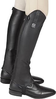 Huntley Equestrian Custom Fit Premium Leather Half Chaps, Black, Small Extra Tall