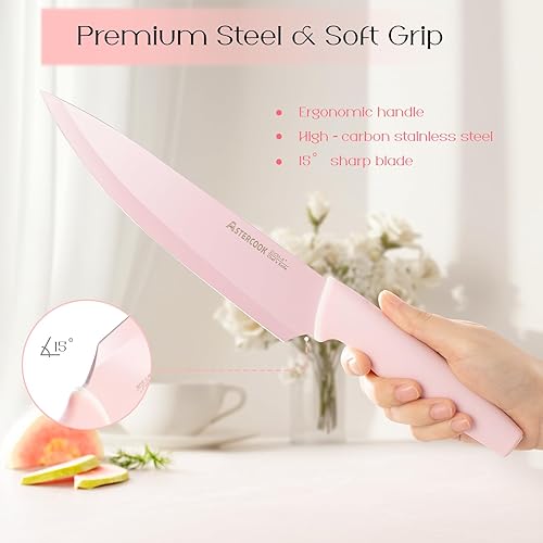 Miniatura 5 de Astercook Knife Set with Block and Sharpener, 22 Piece Kitchen Knife Set Dishwasher Safe, Space-Saving Clear Knife Block with Knives for Everyday