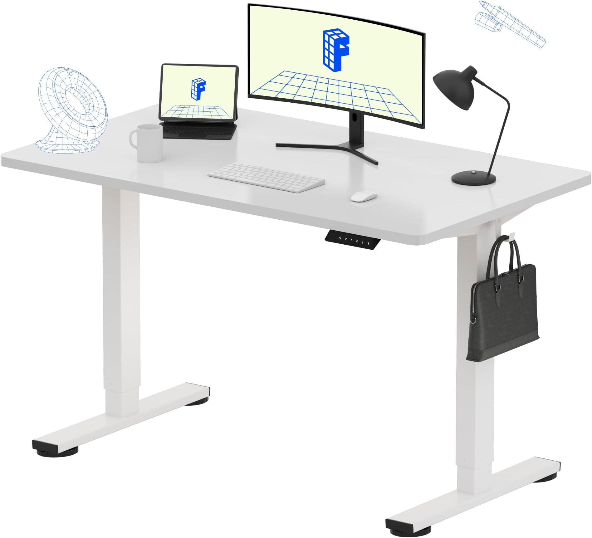 EN1 Whole-Piece White Standing Desk 48 x 24 Inches Electric Stand Up Desk Height Adjustable Desk for Home Office(White Frame + White Top)