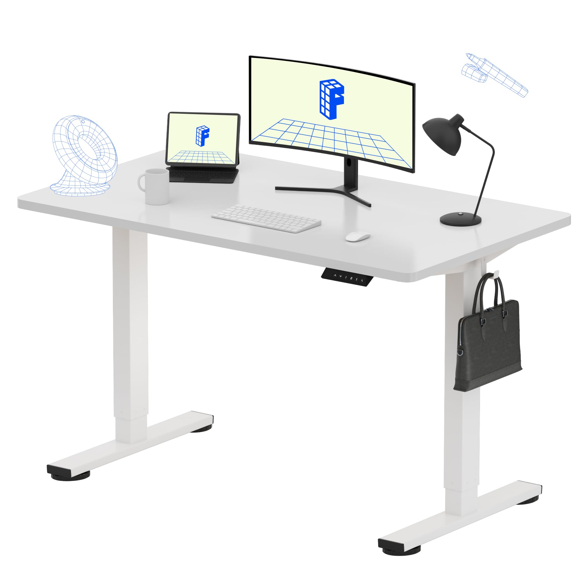 FLEXISPOT EN1 One-Piece Standing Desk, 48"x24" Seamless Desktop Electric Height Adjustable for Home Office, Study Rooms & Multi-Device Workstations, White(White Frame)