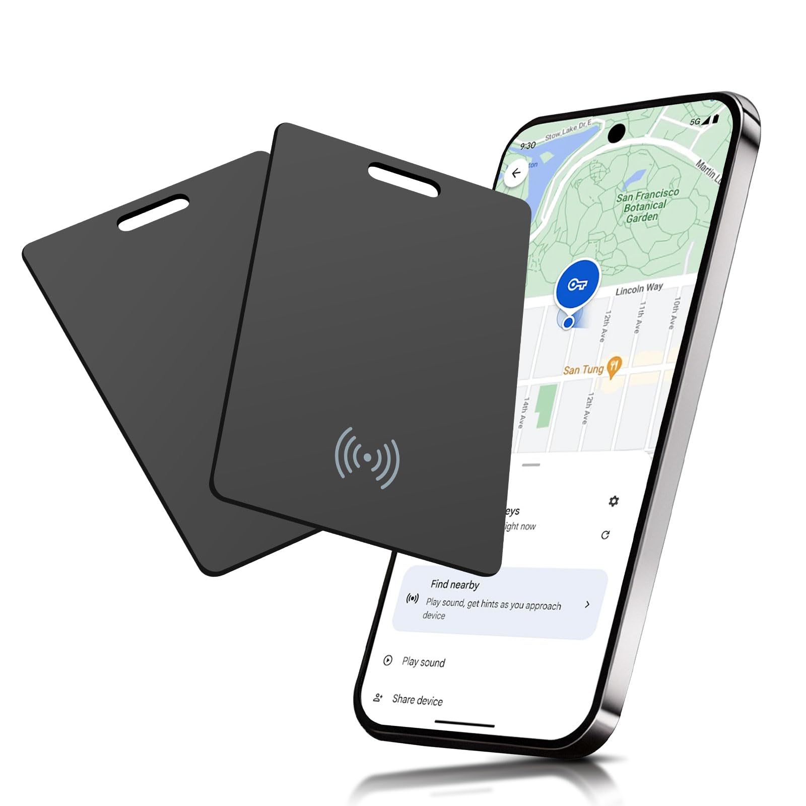 2 Stück Wallet Tracker für Android, kabellos wiederaufladbarer Smart Tracking Karte, Dünne Geldbörsen-Tracker-Karte kompatibel mit Google Mein Gerät Finden APP (Android NUR),Schwarz