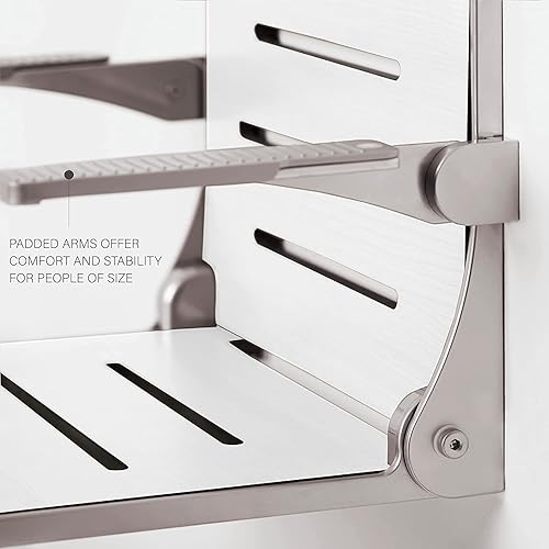 Miniatura 6 de Seachrome Silhouette Comfort - Banco de ducha plegable con brazos, asiento blanco con marco negro mate