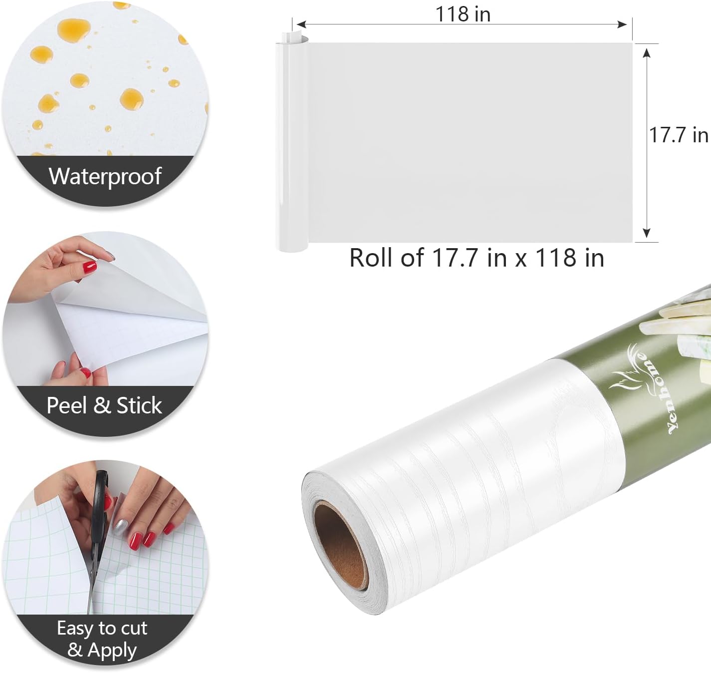 YENHOME White Wood Peel and Stick Contact Paper 17.7"X118" Self Adhesive Wood Wallpaper Removable Waterproof Vinyl Wooden Grain Wallpaper for Cabinets Countertops Desk Kitchen Classroom Walls