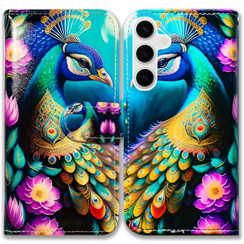Bcov Case for Samsung Galaxy A26 5G,Colorful Peacock Mandala Flowers Leather Flip Phone Case Wallet Cover with Card Slot Holder Kickstand Case for Samsung Galaxy A26 5G