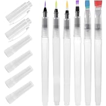 6 Piece Refillable Watercolour Brush Pens Set with Refillable Reservoir,Professional Watercolour Brush Set - Water Brushes with Artists & Calligraphy Fine,Tips for Water-colour Painting,Sketching