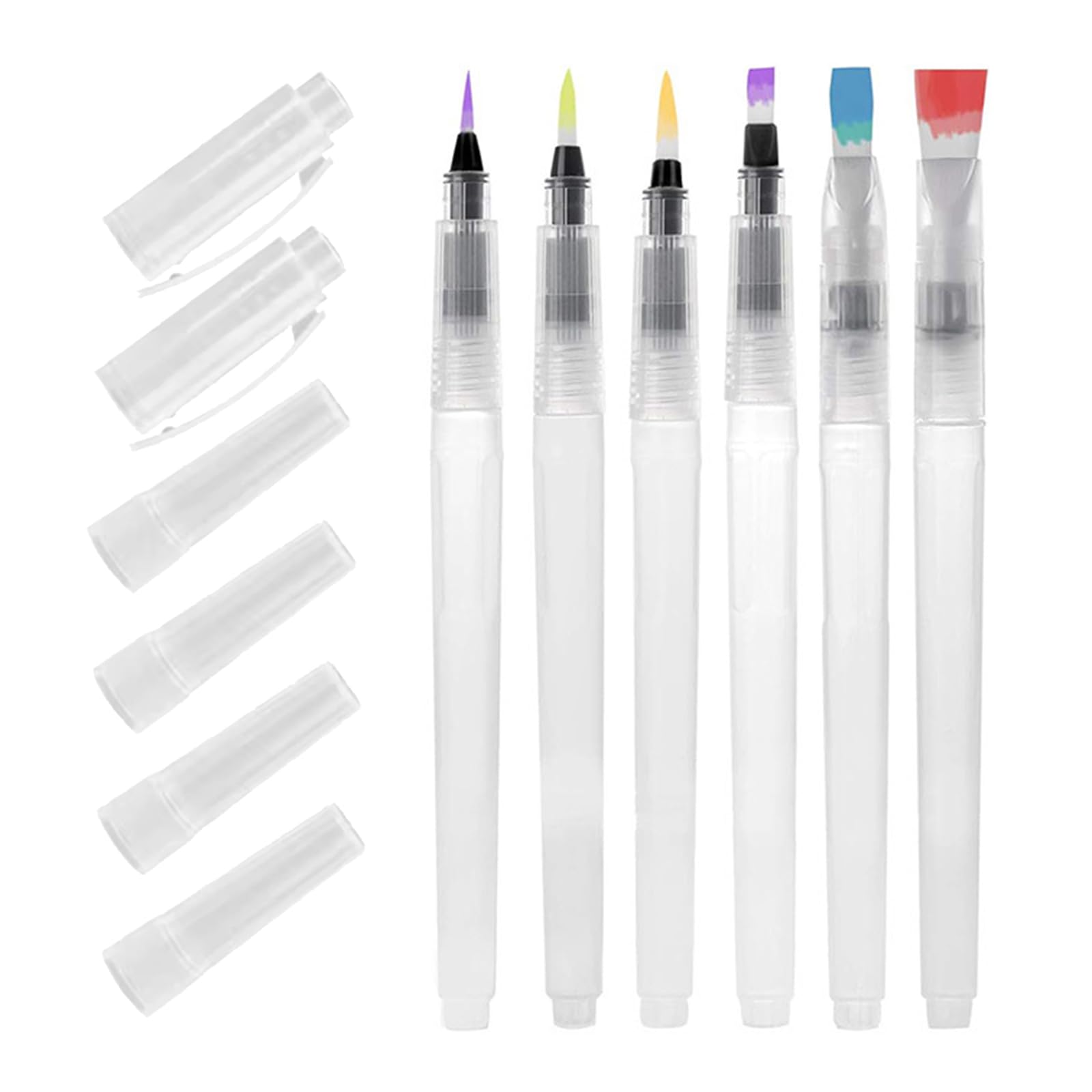 Treetribe White 6 Piece Refillable Watercolour Brush Pens Set With Refillable Reservoir,Professional Watercolour Brush Set - Water Brushes With Artists & Calligraphy Fine,Tips For Water-Colour Painting,Sketching