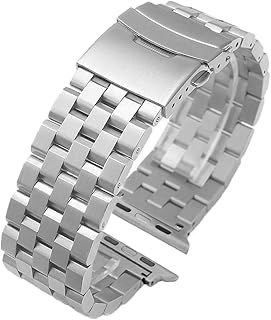 Compatible with Apple Watch Band 42mm 44mm 45mm 49mm Stainless Steel Silver Watch Bands Strap for iWatch Bands Series 7 6 5 4 3 2 1 SE Sport Metal Bracelet Double Clasp for Men Women