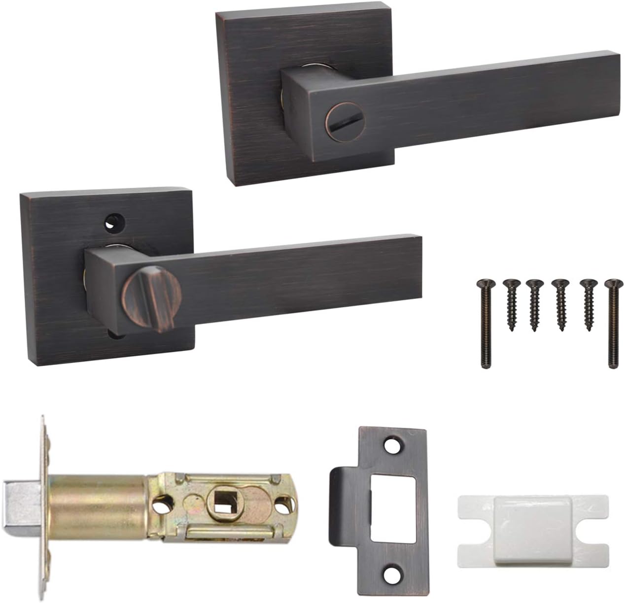 Frее Shірріng оƒƒеr Bed /Bath Room Door Lever for Privacy Bathroom and Interior Door Heavy Duty Door Lock Handle Oil Rubbed Bronze Finish, HTL01-ORB-BK-5P