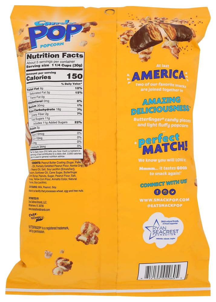 CANDY POP Butterfinger Candy Coated Popcorn (5.25oz bags, 2-Pack)