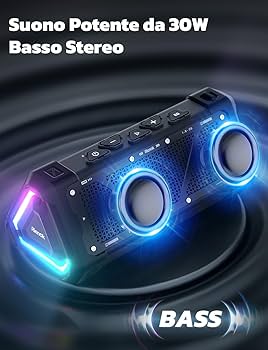 Cassa Bluetooth S11 Impermeabile IPX7 - 30W, Stereo Wireless, Luce LED, Modalità Basso/Voce/Musica - Foto 9