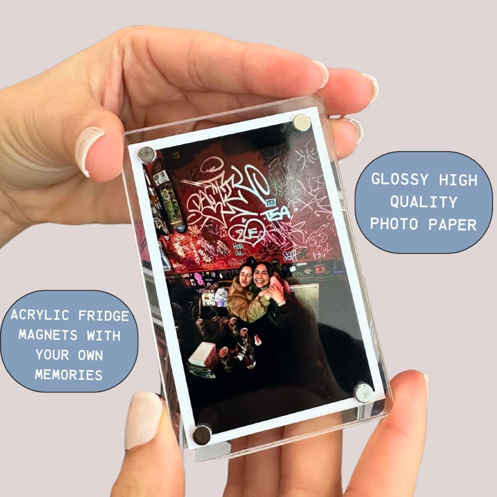 Custom Acrylic Magnetic Picture Frames - Upload Your Photos, Personalized Polaroid Frames, Fridge Magnets, Clear Double-Sided Photo Frames (6), Transparant