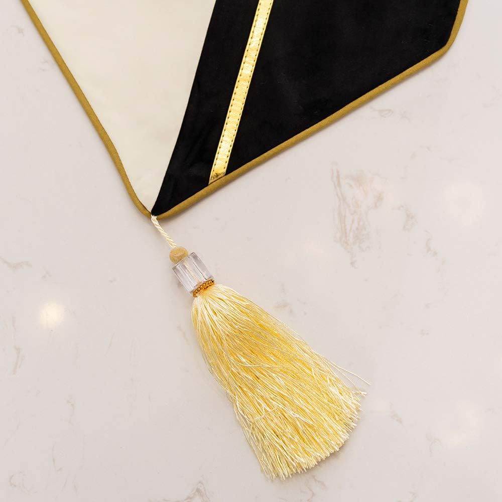 Avigers 12 x 59 Inch Decorative Luxury Black White Gold Leather Striped Patchwork Velvet Table Runners with Tassels for Home Living Room Bedroom Art Decor Wedding