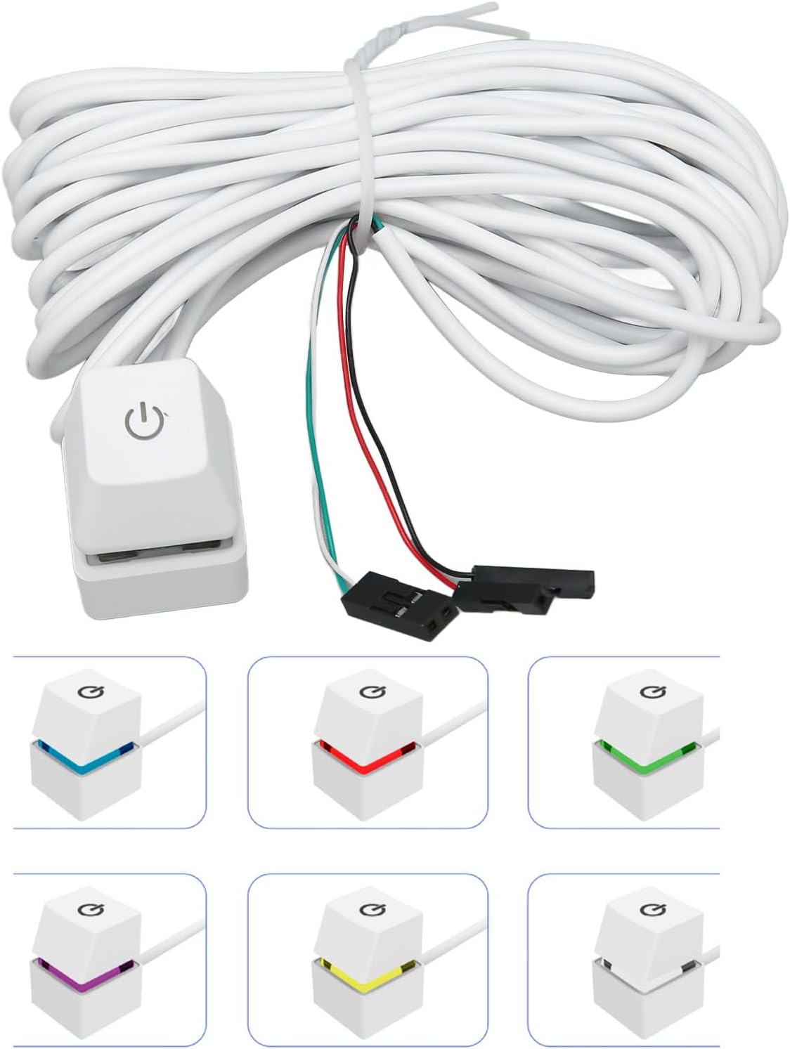 White Mechanical Key, Material, Blue Backlit Switch, External PC Power Switch for Desktop Office Games (Colorful Light 4m)