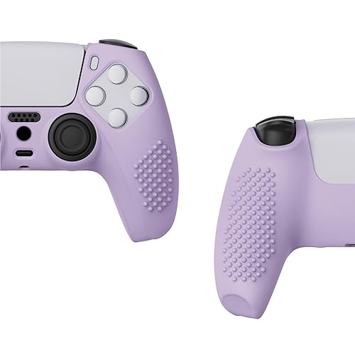 Miniatura 7 de eXtremeRate PlayVital - Funda de silicona antideslizante para controlador PS5, color morado malva 3D, con 6 tapas blancas de agarre para el pulgar