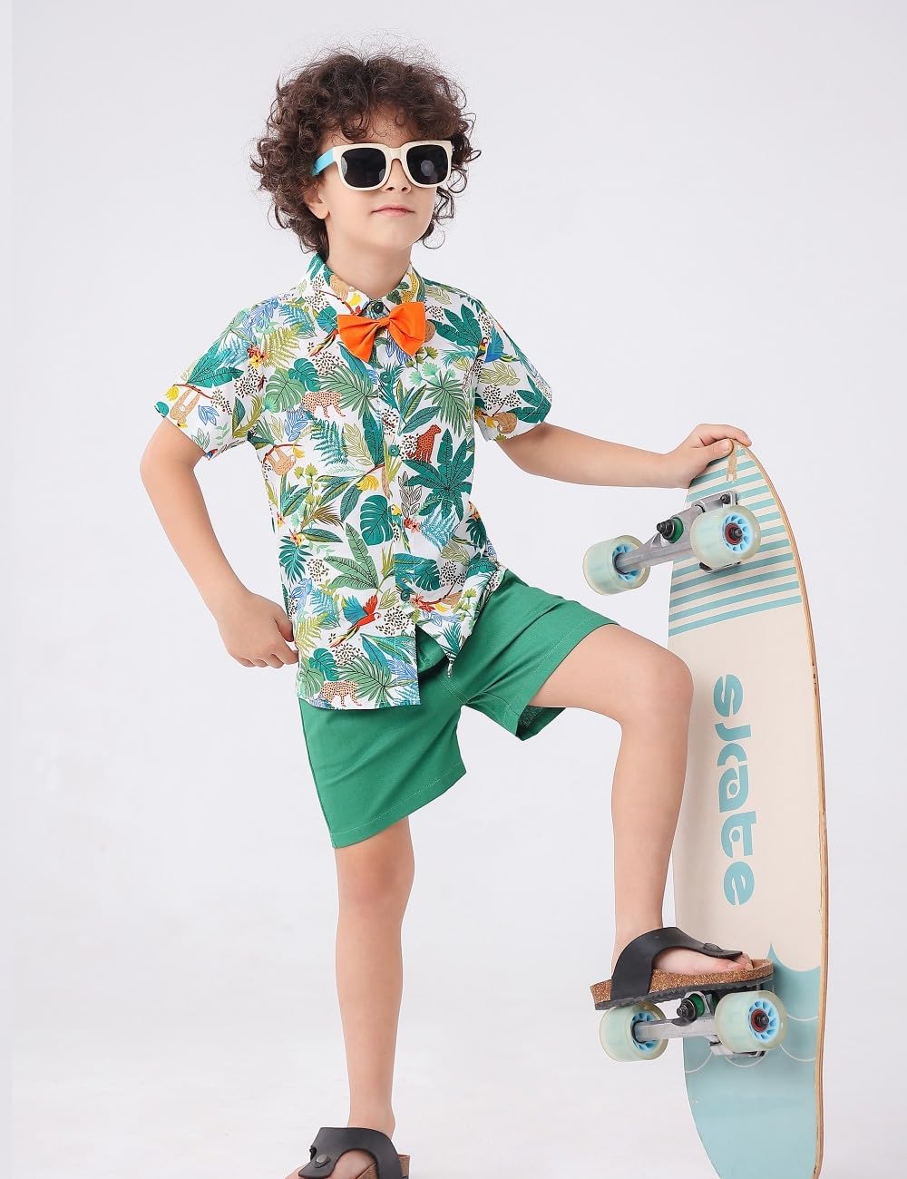 JunNeng Toddler Baby Boy Shorts Sets Hawaiian Outfits,Tropical Floral Short Sleeve Shirt +Elastic Shorts Vacation Clothes - Image 3