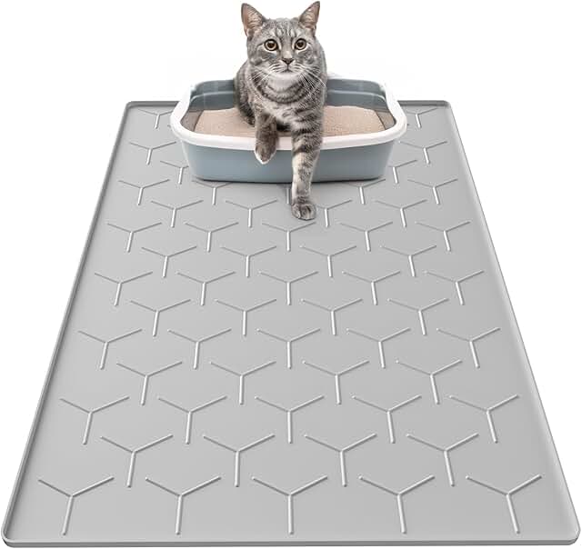Garoopion Katzenklo Matte, 86x56cm Silikon Katzenstreu Matte Groß, wasserdichte Katzenmatte Katzenklo Unterleger, Katzenstreumatte, Leicht zu Reinigen, Grau product image