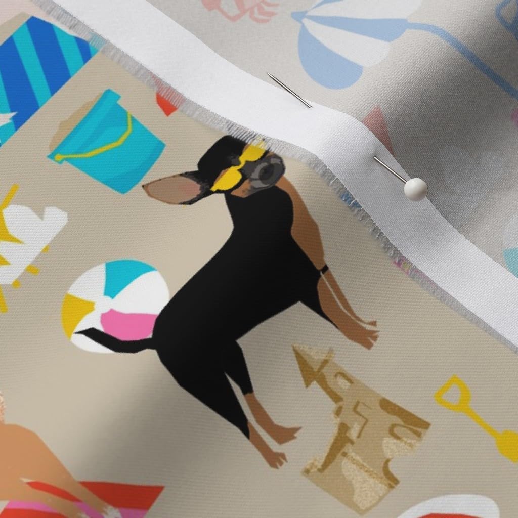 Spoonflower Fabric - Chihuahua Beach Dog Breed Pattern Tan Chihuahuas Dogs Pet Pets Printed on Organic Cotton Sateen Fabric by The Yard - Sewing Quilting Apparel Home Decor