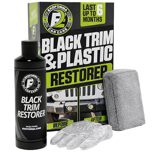 ExoForma Black Trim Restorer - Lasts 6+ Months, Dye Infused Waterproof Plastic Restorer for Cars - Perfect for Faded Bumpers, Trim & Vinyl on Jeeps, Truck Beds, Avalanches & ATVs | 4oz Kit