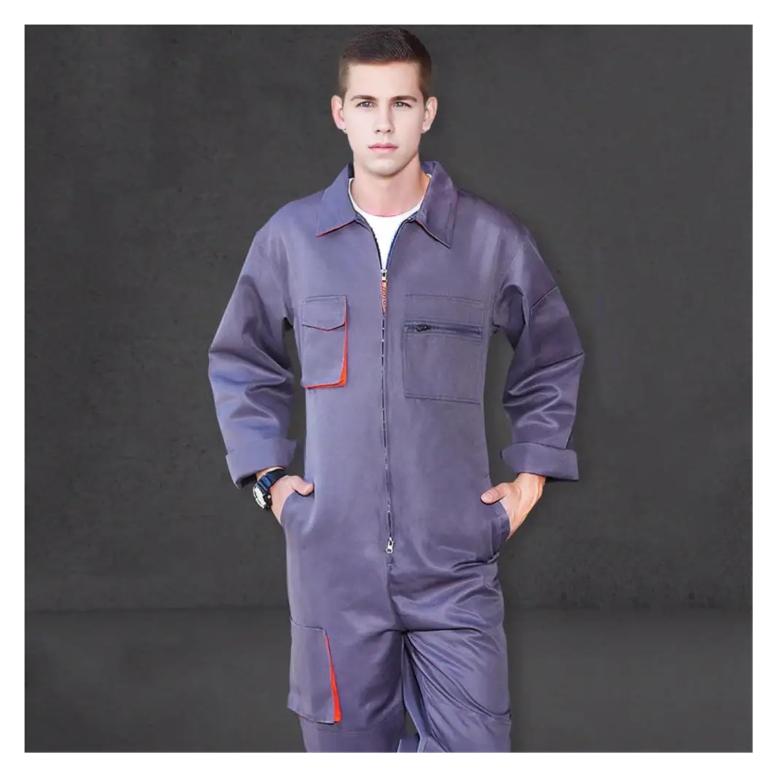 Tuta da Lavoro con Cerniera for Uomo Tute for Officina di Riparazione Auto vestibilità Ampia Tuta Uniforme Streetwear(Grey,4XL)