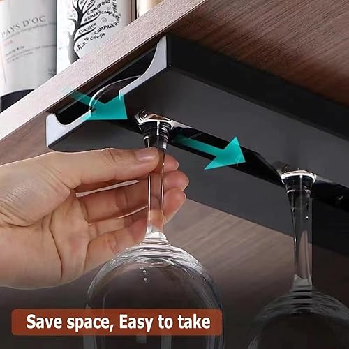 Miniatura 4 de Soporte para copas de vino bajo estante de gabinete, estante para copas de vino, estante de plástico para copas con tallo, colgador de