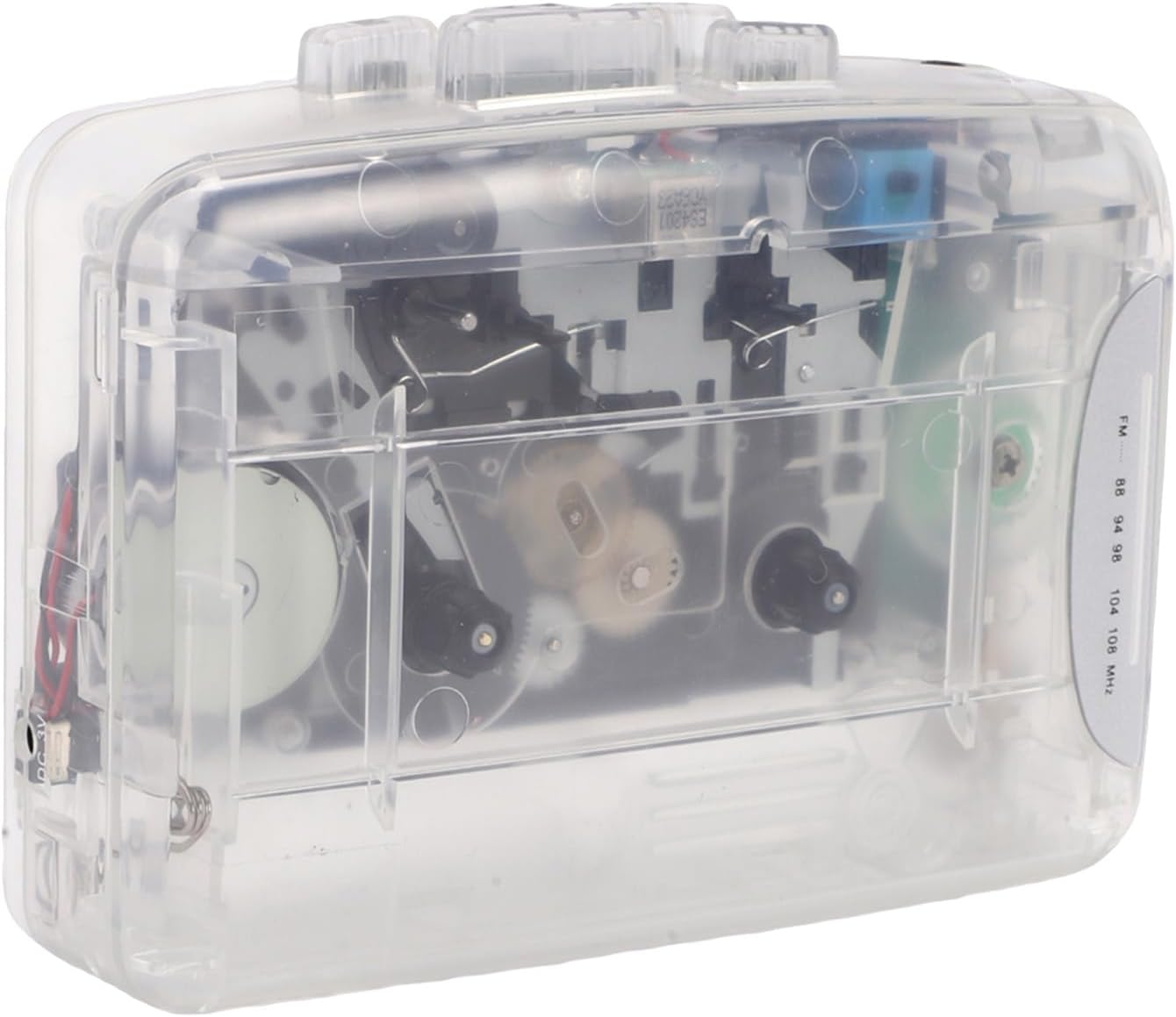Portable Cassette Player, Transparent Retro Tape Recorder FM Radio One Touch Recording with 3.5mm Earphones, for Music Lovers (Transparent White)