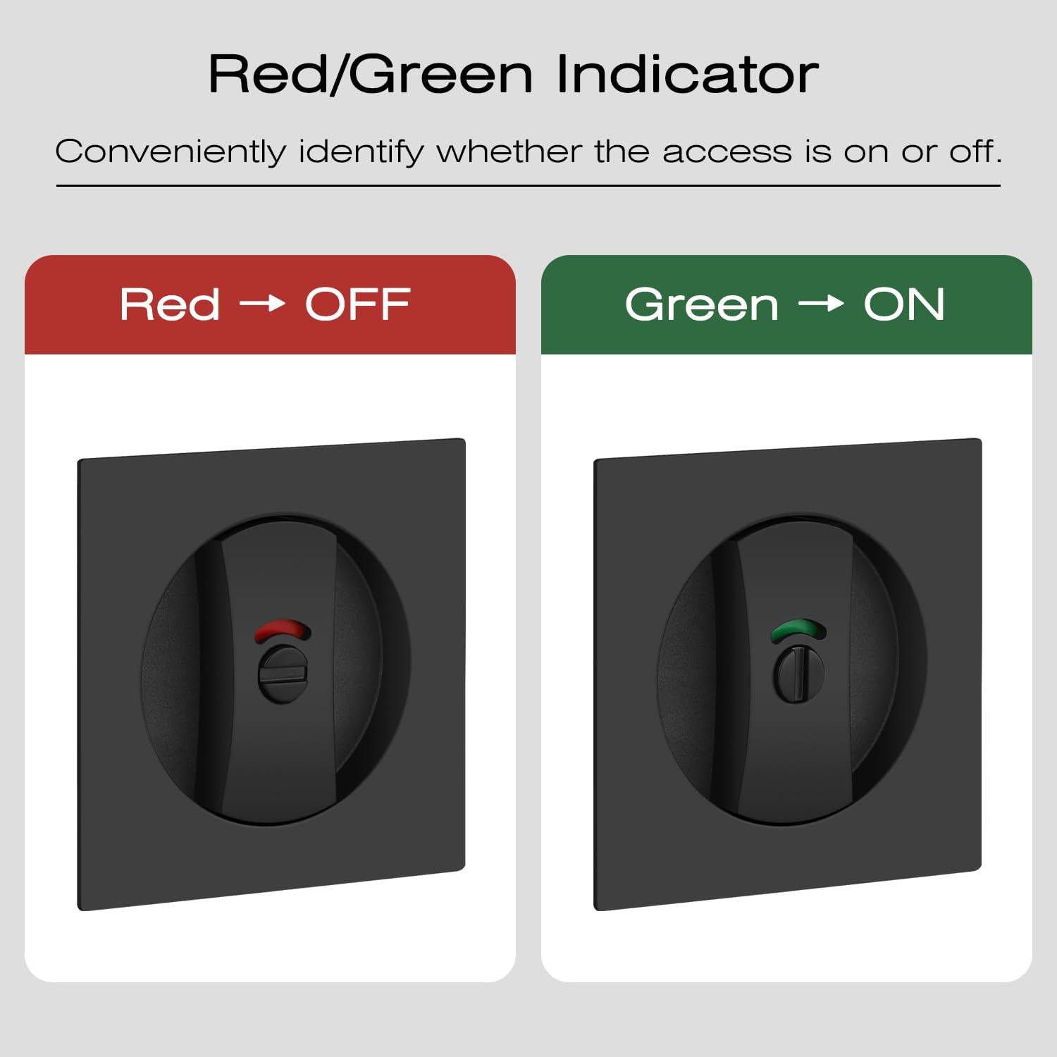 EHOMEWARE 2 Pack Matte Black Pocket Door Hardware, Keyless Privacy Pocket Door Handles, Pocket Door Latch with Red-Green Indicator, Square Recessed Door Handle for Sliding/Bifold Doors