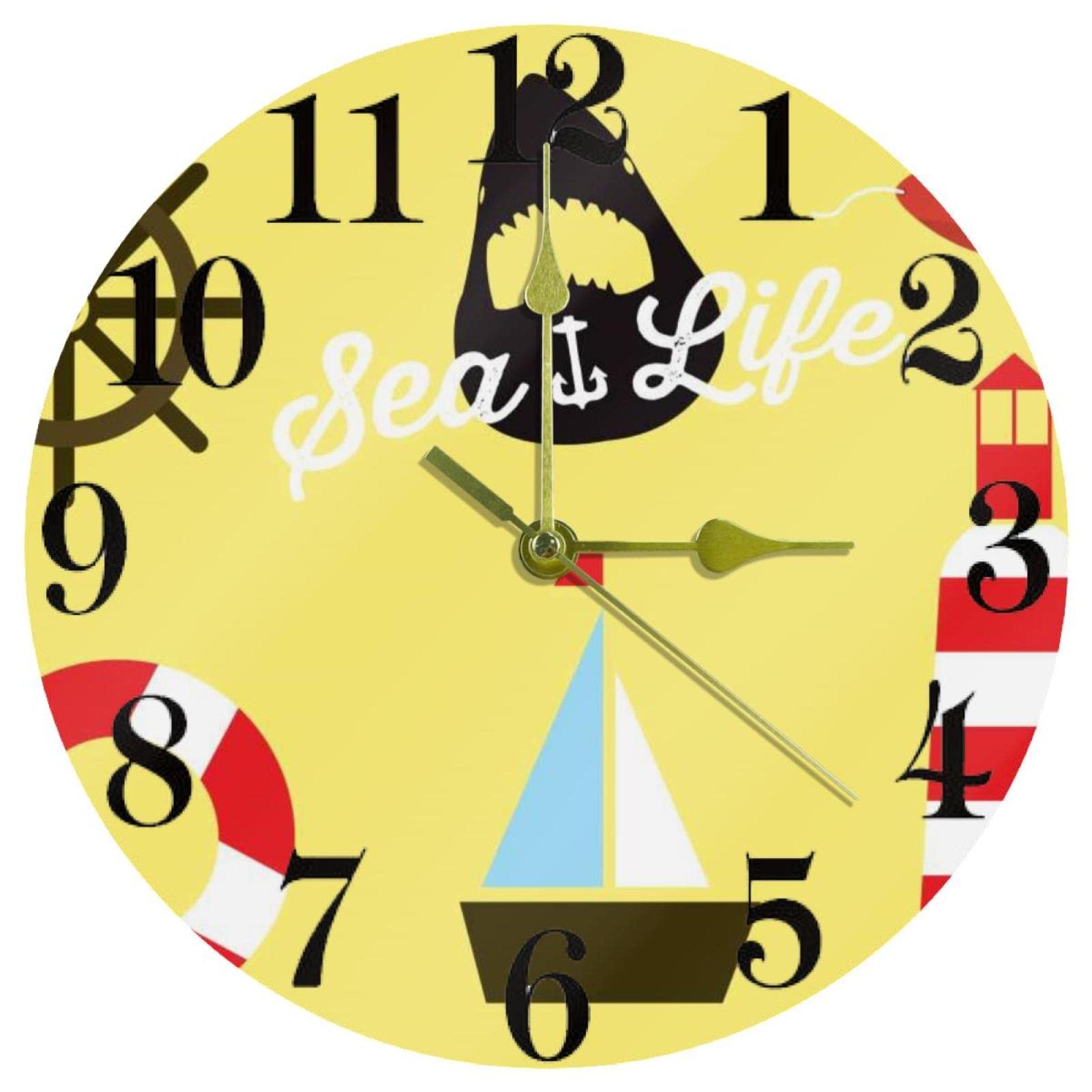 Horloge murale ronde à motif ancre jaune pour décorer la cuisine familiale