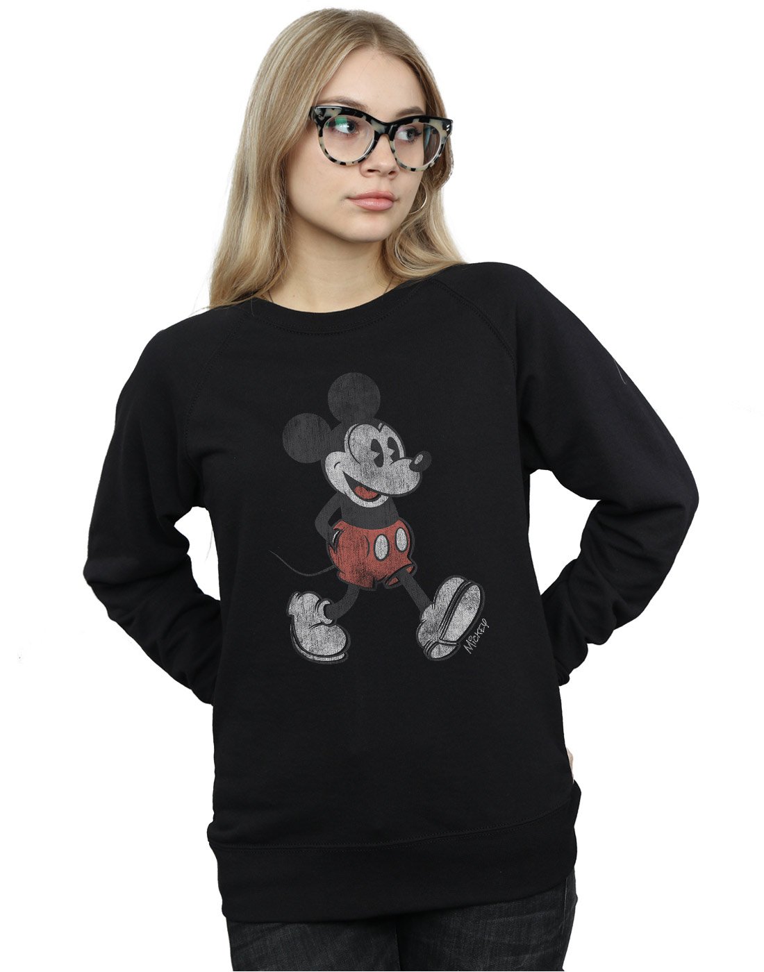 Disney Women's Mickey Mouse Walking Sweatshirt Large Black