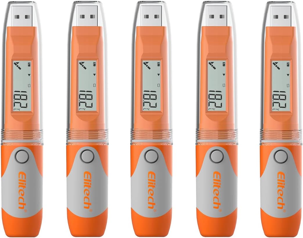 Elitech RC-51H 5Pack USB Temperature Humidity Data Logger Recorder Tester, 32000 Recordings, PDF Report, Multiple Alarms,Calibration Certified