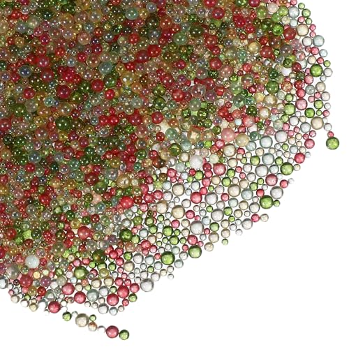 YELARXI Glass Bubble Beads, Tiny Iridescent Beads No Hole Mini Glass Bubble - Fitting for (DIY Crafting - Nail Art - Jewelry Making) 1-3mm &50g & Mixed Red-Green Tones