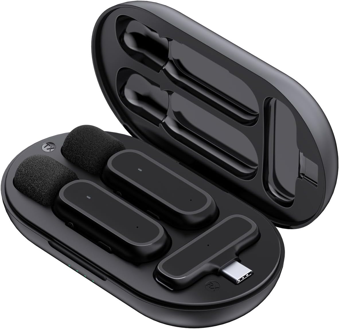 Irfora Wireless Clip-on Microphone Wireless Mic Receiver and 2 Transmitters with Charging Box for Type-C Mobile Phone Reable Microphone with Windscreen for Interview Live Show Vlog Teaching Meeting