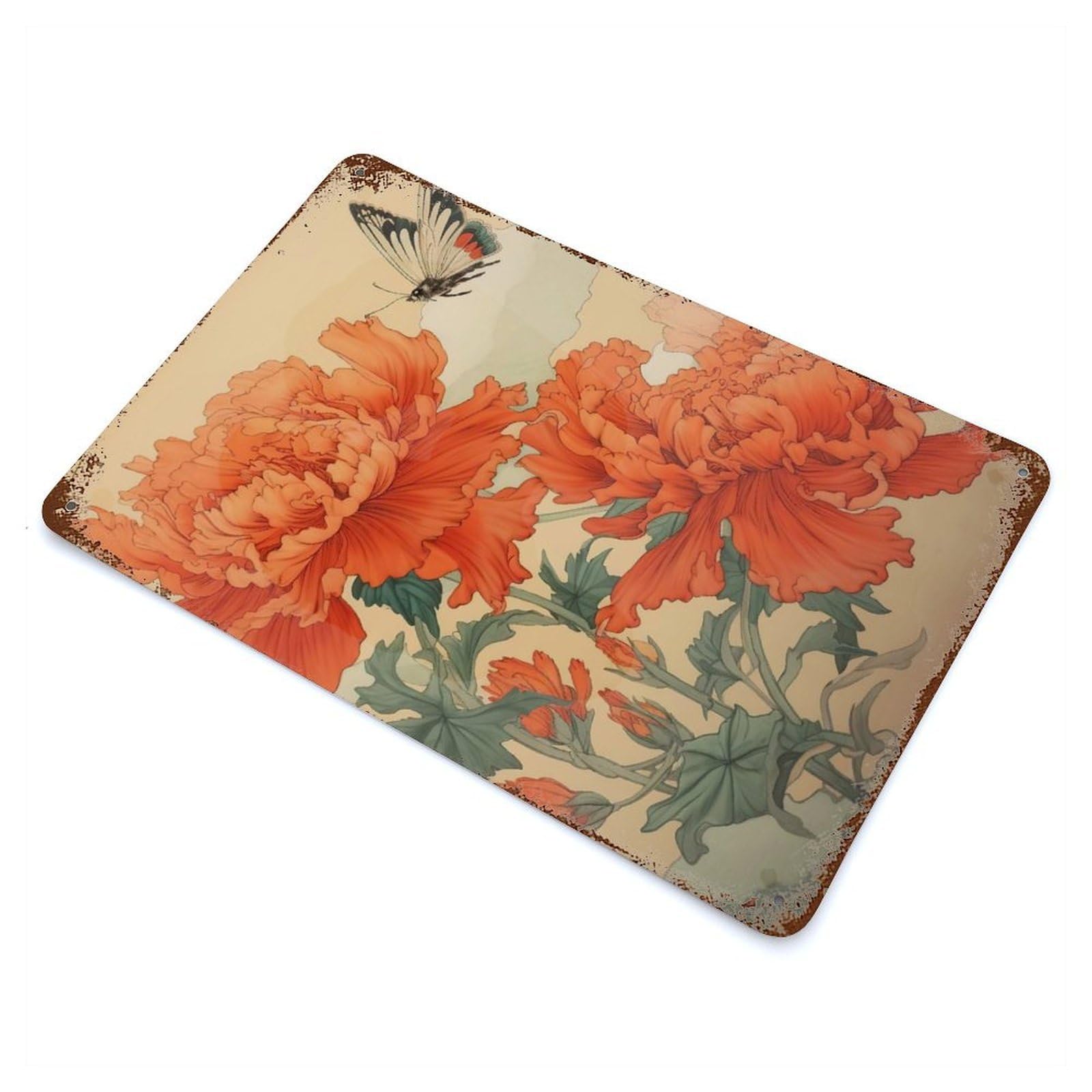 Distressed Metal Wall Sign Peony Flowers 11.8"x7.9", Retro Wall Decor for Basement, Hobby Room And Garage Decor