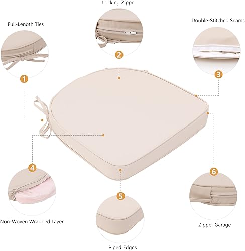 Miniatura 2 de RACE LEAF Cojines de asiento de patio de 16 x 18.5 x 3 pulgadas, esquinas cuadradas, juego de 4, beige, cojines para sillas de interiorexterior con