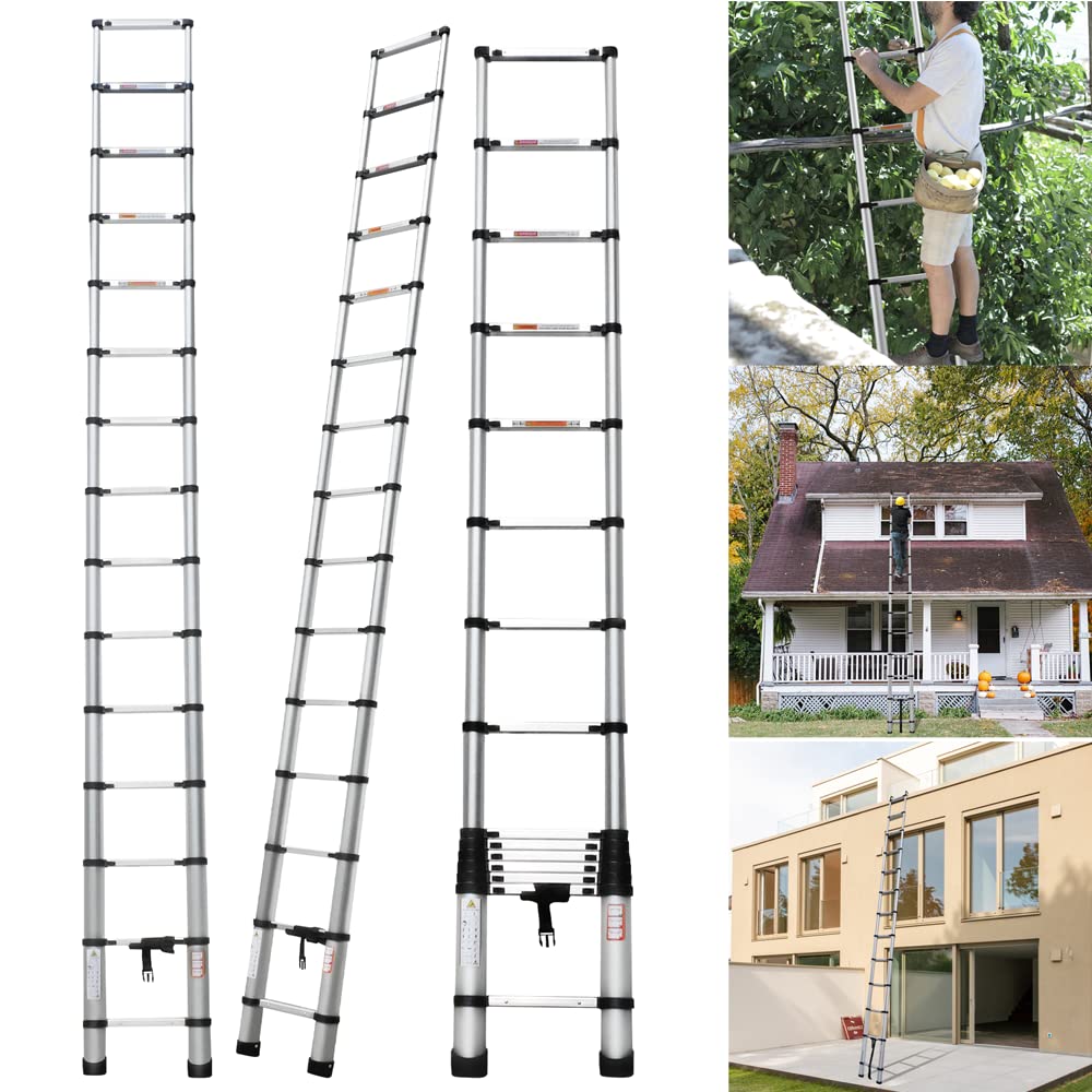5M/16.4FT Multi Tool Telescopic Ladder - 13 Step Loft Ladder with Adjustable Step & Rubber Feet, Max Load 150kg, EN131 — image 1